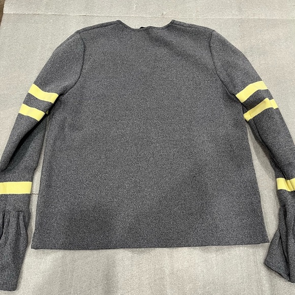 [S]Reiss Josephine Gray V-Neck Sweater with Yellow Stripes Bell Sleeves NWOT - Picture 8 of 8
